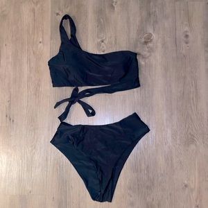Black One Shoulder High Waist 2 Pc Swimsuit